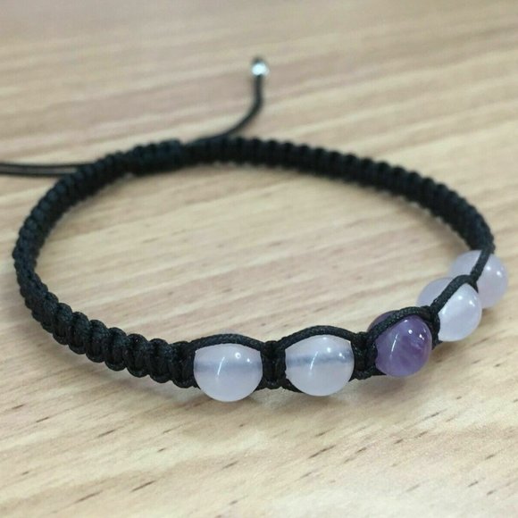 Rose Quartz Amethyst Adjustable Shamballa Bracelet - Picture 2 of 5